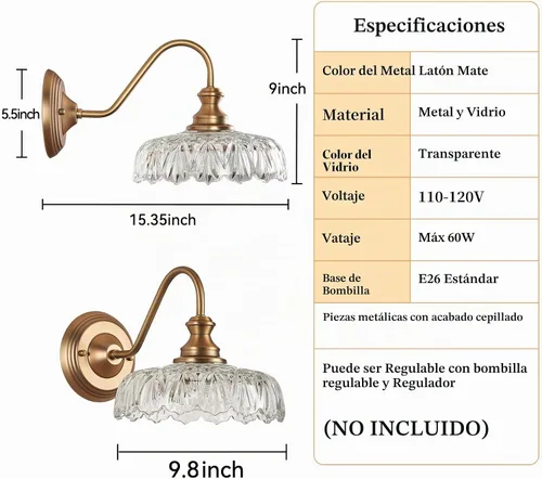 Vista 6 de HDDFL Aplique de pared vintage en latón mate para mesita de noche, lámpara de pared para dormitorio, accesorios de iluminación en puerta para sala
