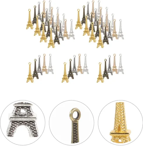 Vista 3 de EXCEART 60 piezas Mini colgantes de simulación Torre Eiffel colgantes colgantes colgantes para joyería DIY llavero accesorios (color al azar)