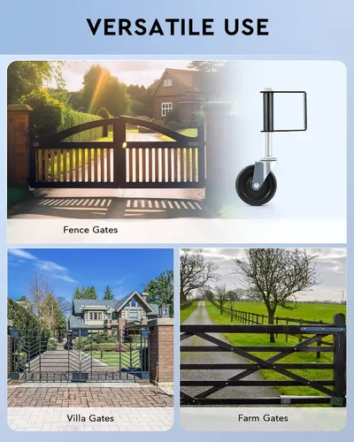 Vista 6 de CO-Z Rueda de Puerta con Resorte de 4" para Cercas de Tubo de Madera/Metal con Puertas Batientes, Rueda Giratoria de Montaje Lateral de 360 Grados
