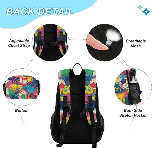 Vista 3 de Fútbol Colorido Deportes Niños Escuela Mochila Niños Mochila Y Fiambrera Set 7-10 mochilas y loncheras escolares para nias