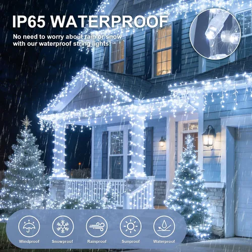 Vista 13 de Cadena de 200 luces LED de 98 pies, impermeables con 8 modos con memoria, fuente de alimentación certificada por UL de 30 V para el hogar, jardín