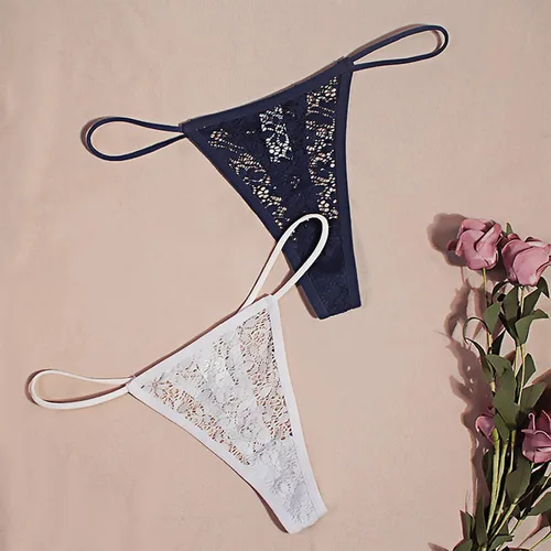 Vista 5 de Tanga de tanga para mujer, bragas con espalda en T, ropa interior de encaje