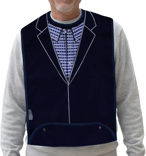 Vista 9 de Baberos para adultos lavables para hombre, protectores de ropa para comer, babero de tela de rizo para adultos mayores, diseño bordado, impermeable