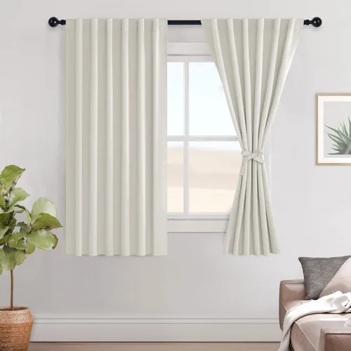 Vista 74 de Hiasan Cortinas opacas negras para dormitorio, cortinas opacas cortas de 45 pulgadas de largo, con aislamiento térmico, bolsillo para barra