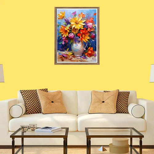 Vista 4 de Bimkole Kits de pintura de diamantes 5D para adultos, pintura al óleo, flores, florero de taladro completo, juego de bordado de diamantes