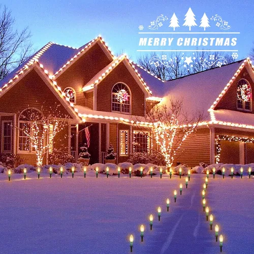 Vista 7 de Brightown Tira de luces LED estilo sendero de Navidad para exteriores; tira de 20 luces LED C9 de 25.7 pies con 20 estacas interconectables y a