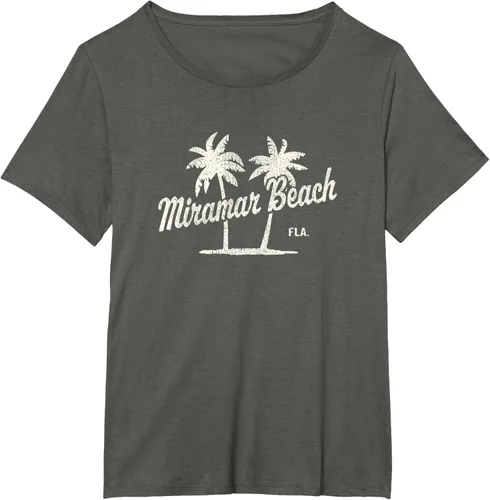 Vista 58 de Miramar Beach Florida Vintage 70s Palm Trees - Camiseta gráfica, Azul / Patchwork, S