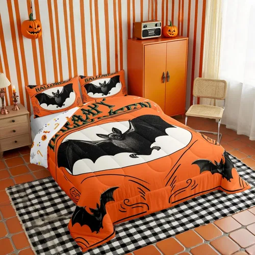 Vista 16 de Feelyou Juego de edredón de calabaza para todas las estaciones, decoración de Halloween, juego de ropa de cama con 1 funda de almohada, microfibra