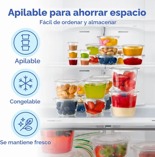 Vista 5 de Fit Meal Prep Paquete de 250 vasos de gelatina de 2 onzas con tapas, tazas desechables para porciones de soufflé para salsa