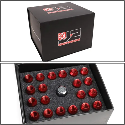Vista 7 de J2 Engineering - Juego de 20 tuercas de aluminio con extremo cerrado M12 x 1.25 con adaptador de enchufe, rojo, asiento cónico, LN-T7-007-125-RD