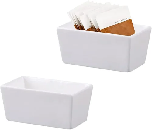 Vista 3 de 123Arts Tazón de cerámica blanca de la bolsa de té del sostenedor del paquete