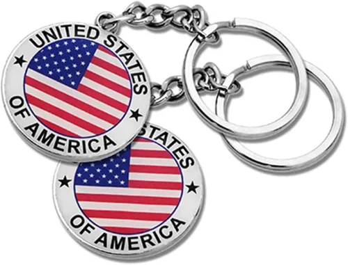 Vista 2 de Paquete de 12 llaveros de metal de Nueva York con diseño de rayas de estrellas y bandera de Estados Unidos, regalo patriótico, 'Rojo', 'Blanco