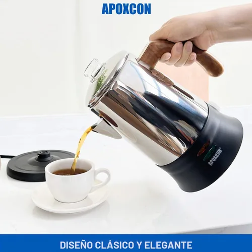 Vista 9 de APOXCON Percolador de Café Eléctrico Cafetera de Acero Inoxidable con Perilla de Vidrio Resistente Transparente para Ver el Progreso