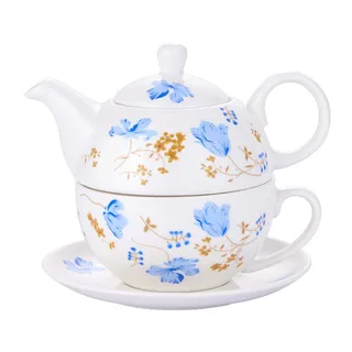 Juego de té para uno, juego de tetera y taza de porcelana, tetera para uno | Juego de té floral de regalo para mujeres, orquídeas
