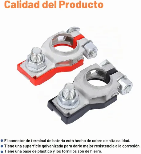 Vista 3 de Conectores de terminal de batería (1 par), poste superior de terminal de cable de batería automático positivo y negativo con fondos de plástico
