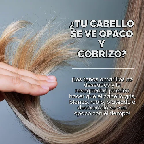 Vista 3 de Just Nutritive Acondicionador morado para cabello rubio, gris, blanco, plateado y decolorado, elimina el cobrizo, aumenta el brillo, repara