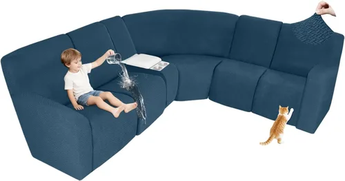 Vista 127 de ALIECOM Fundas 100% impermeables para sofá seccional reclinable, forma de L, elásticas, para esquina, funda para sofá seccional reclinable, lavable