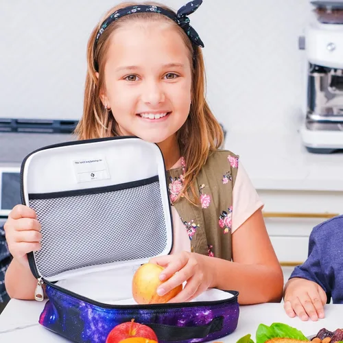 Vista 4 de Lonchera infantil estilo robótica, para niñas, adolescentes, mujeres, bolsa de almuerzo aislada, compartimentos de lados suaves, espaciosos, sin