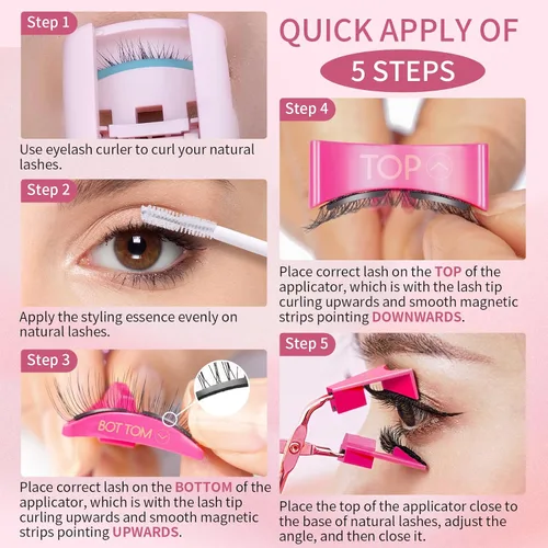 Vista 4 de Pestañas magnéticas dobles, pestañas magnéticas sin delineador de ojos 4D aspecto natural, reutilizables, fáciles de usar, pestañas postizas