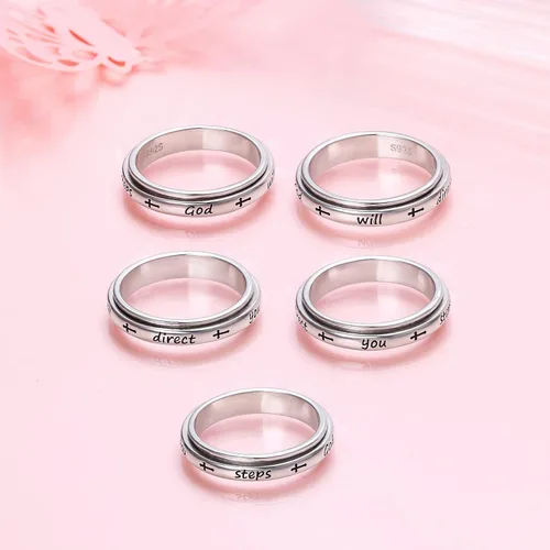 Vista 2 de Anillo giratorio de plata de ley S925 para aliviar la ansiedad y la preocupación, anillo inspirador para aliviar el aburrimiento y el autismo