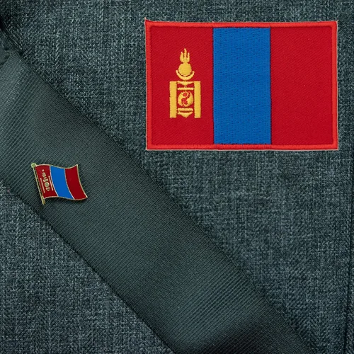 Vista 6 de Parche de bandera de Mongolia+Pin de metal, parche de apliques de ropa mongol, Pin de solapa nacional para bolsa, Pin de viaje asiático NO.070A