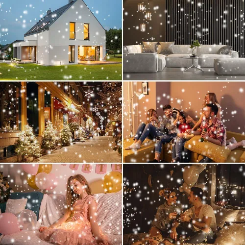 Vista 6 de Proyector de luces de nevada navideña, luces de proyector festivas impermeables con copos de nieve, reflector de paisaje con control remoto