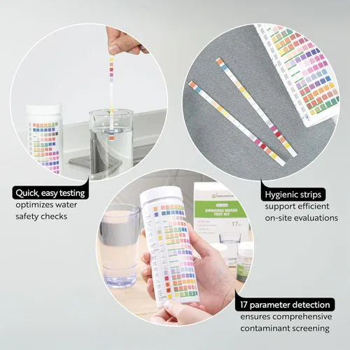Vista 3 de Restaurantware Kit de prueba de agua multiuso instantáneo de 100 unidades, 17 en 1, 2 pruebas de bacterias, para agua de grifo y pozo, tiras