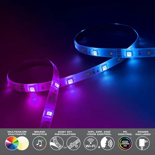 Vista 4 de XTREME Monster LED 16.4ft Smart Sound Reactive Multi-White Tira de luz LED para interiores con control de aplicación móvil, fácil montaje