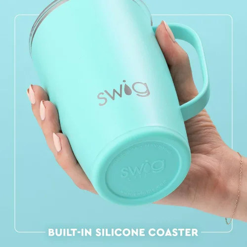 Vista 4 de Swig Life - Taza de viaje de 18 onzas, vaso con aislamiento con asa y tapa, apto para portavasos, apto para lavavajillas, de acero inoxidable, taza