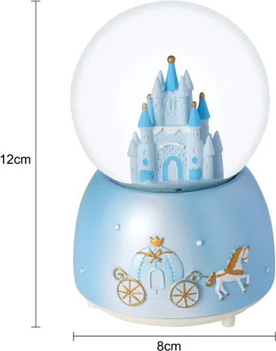 Vista 5 de Caja de música con forma de globo de nieve de castillo, luz musical, Navidad, casa de nieve Azul