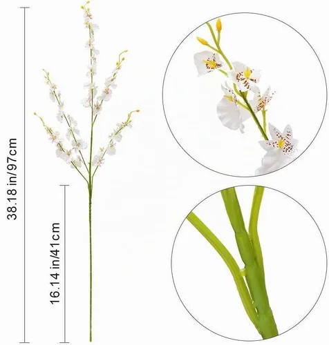 Vista 2 de Kisflower Ramo de orquídeas artificiales blancas, 12 unidades, ramo de orquídeas bailarinas falsas de seda blanca para bricolaje, interiores Blanco