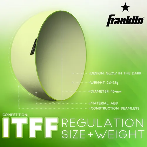 Vista 6 de Franklin Sports Pelotas de ping pong que brillan en la oscuridad, tamaño oficial + peso de 1.575 pulgadas, pelotas de ping pong de una estrella que