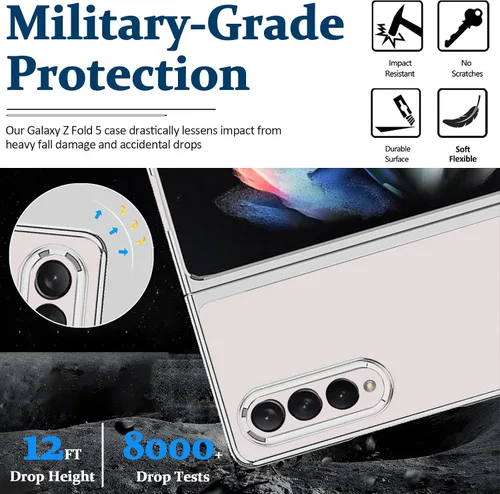 Vista 3 de Miimall Funda compatible con Samsung Galaxy Z Fold 5, parte trasera transparente con policarbonato duro chapado, protección antiarañazos, a prueba