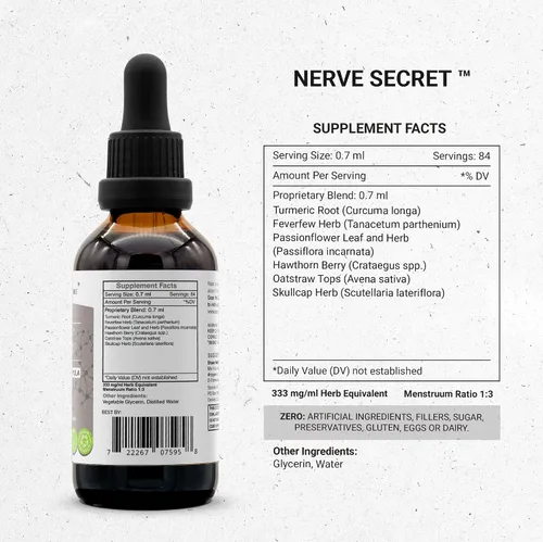 Vista 4 de Secrets of the Tribe - Secreto de nervios, mezcla de suplementos de hierbas, extracto líquido sin alcohol, fórmula de nervios saludables (2 fl oz)