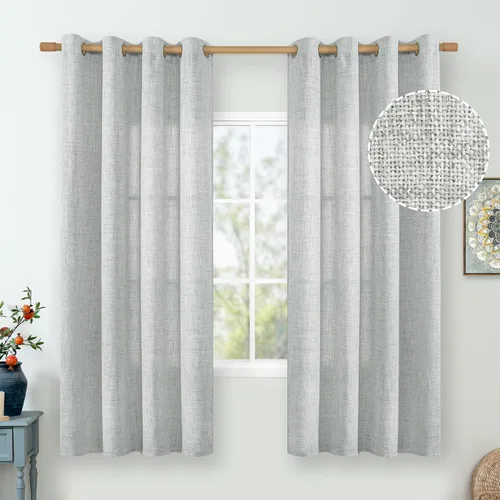 Vista 13 de Cortinas de Lino Toffee de 63 Pulgadas de Largo para Sala de Estar/Dormitorio, Arpillera Gruesa Texturizada Filtrado de Luz No Transparente