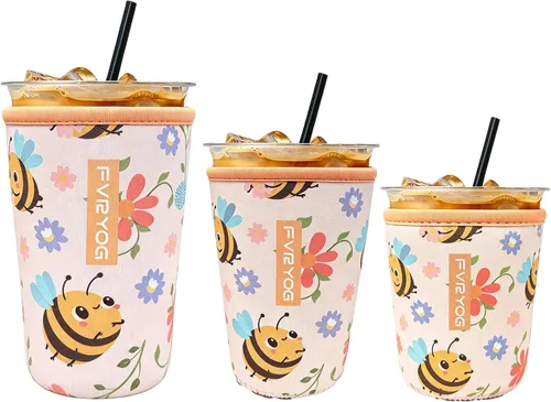 Vista 185 de Reusable Insulated Neoprene Iced Coffee Sleeves for Iced Coffee Cups, Coffee Coolies sleeves for Iced & Hot Drinks