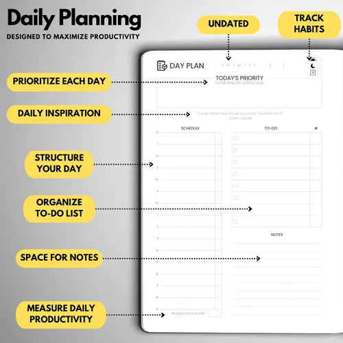 Vista 4 de Wyze Planner Agenda diaria sin fecha, organizador de productividad A5 de 6 meses con página completa por día, horario por hora, establecimiento