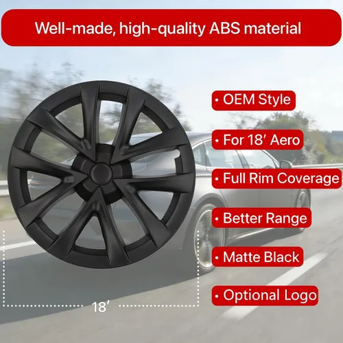 Vista 2 de KAVANIC 4 piezas de tapacubos para Tesla Model 3, cubiertas de rueda de 18 pulgadas, tapa de rueda mate negra con logotipo de estilo arácnido