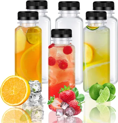 Vista 6 de 6 botellas de plástico para jugo de 14 onzas, recipientes para bebidas a granel, recipientes de bebidas para leche, jugo, botella de bebidas, tapa