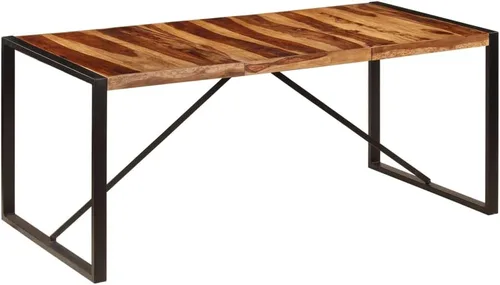 Vista 20 de Mesa de comedor de madera maciza de Sheesham, forma rectangular, 47.2 pulgadas, acabado pulido marrón con patas de metal para cocina y comedor