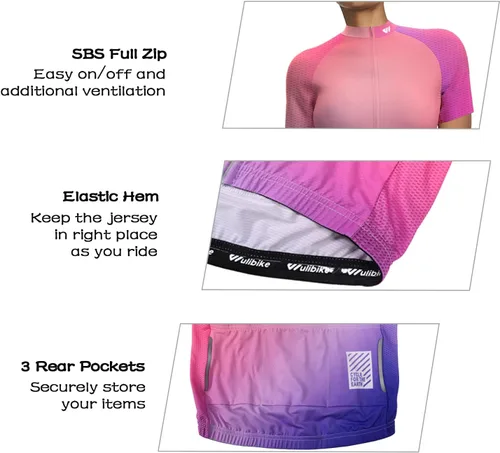 Vista 3 de Wulibike Maillot de ciclismo para mujer, manga larga, con bolsillos
