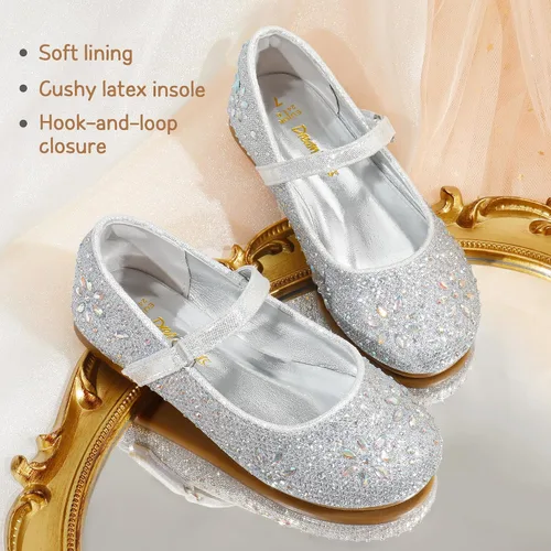 Vista 4 de DREAM PAIRS Zapatos de vestir tipo bailarina Mary Jane con estrás para niña para fiesta, cumpleaños, actuación, boda