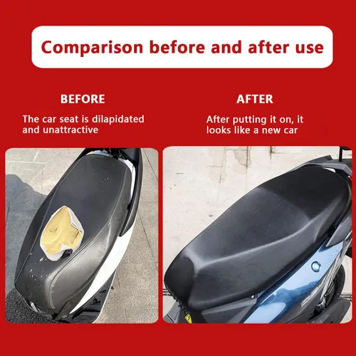 Vista 3 de Funda de asiento de motocicleta, protector universal de asiento de motocicleta, cojín elástico de piel sintética impermeable, cubierta completa