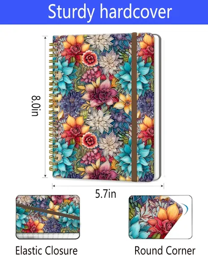 Vista 6 de Cuaderno de Diario en Espiral, Cuadernos Lindos A5 para Mujeres y Hombres, Cuaderno de Tapa Dura con Rayas Universitarias para Trabajo y Toma