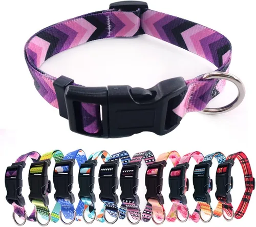 Vista 14 de Love Dream Collar de perro resistente con hebilla de liberación rápida ajustable con patrones geométricos florales para perros pequeños, medianos