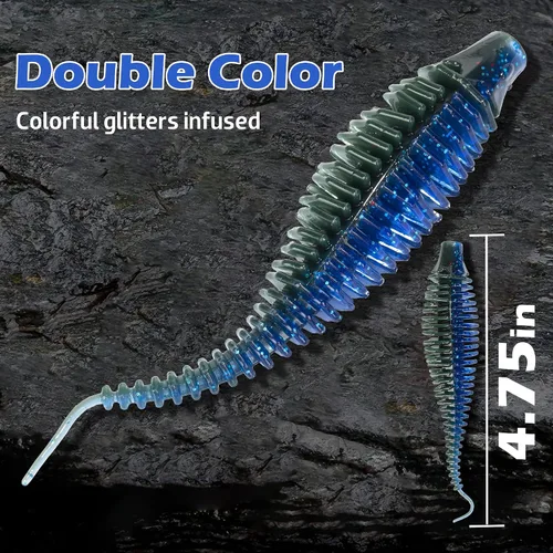 Vista 5 de Soft Plastic Worm Fishing Lures Kit, Finesse TRD Stick Worms and Ned Rig Baits with Jig Heads for Bass Fishing, Freshwater Bass Soft Baits