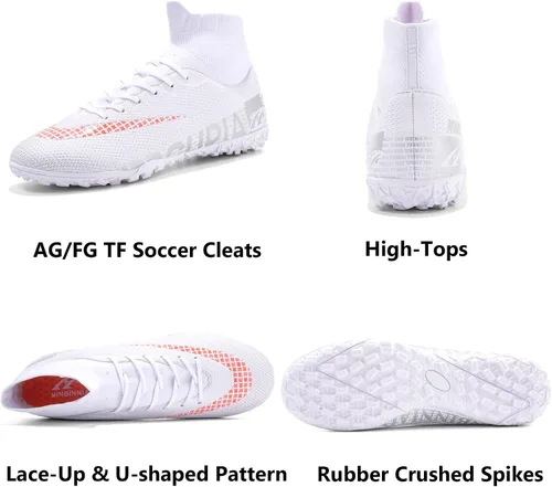 Vista 2 de Kikaluo Zapatos de fútbol para hombre con tacos de fútbol con cordones antideslizantes con puntas cortas y suelas de goma para interiores firmes