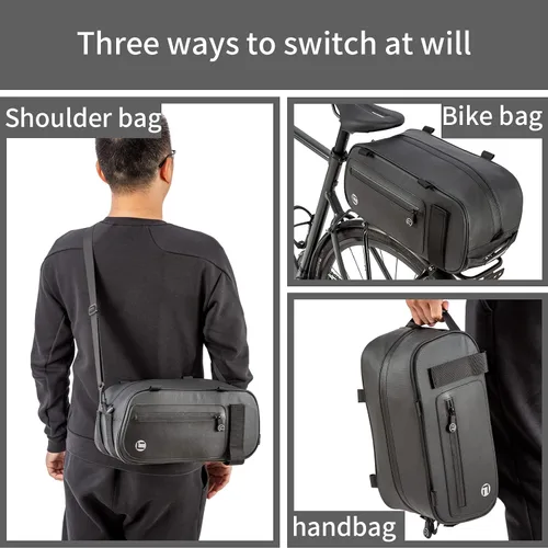 Vista 3 de HuiJuKeJi Bolsa de carga trasera para bicicleta, 3 en 1, multifunción, bolsa de almacenamiento de 26 litros, bolsa de sillín con tiras reflectantes