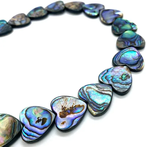 Vista 2 de 20 cuentas de corazón de concha de abulón, cuentas de abulón natural, cuentas sueltas planas y sueltas para hacer joyas, 0.394 pulgadas