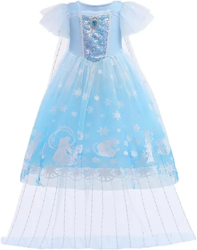 Vista 19 de Frozen - Vestido de princesa Elsa para niñas, disfraz de Halloween, Navidad, cumpleaños, fiesta, vestido de tul con accesorios